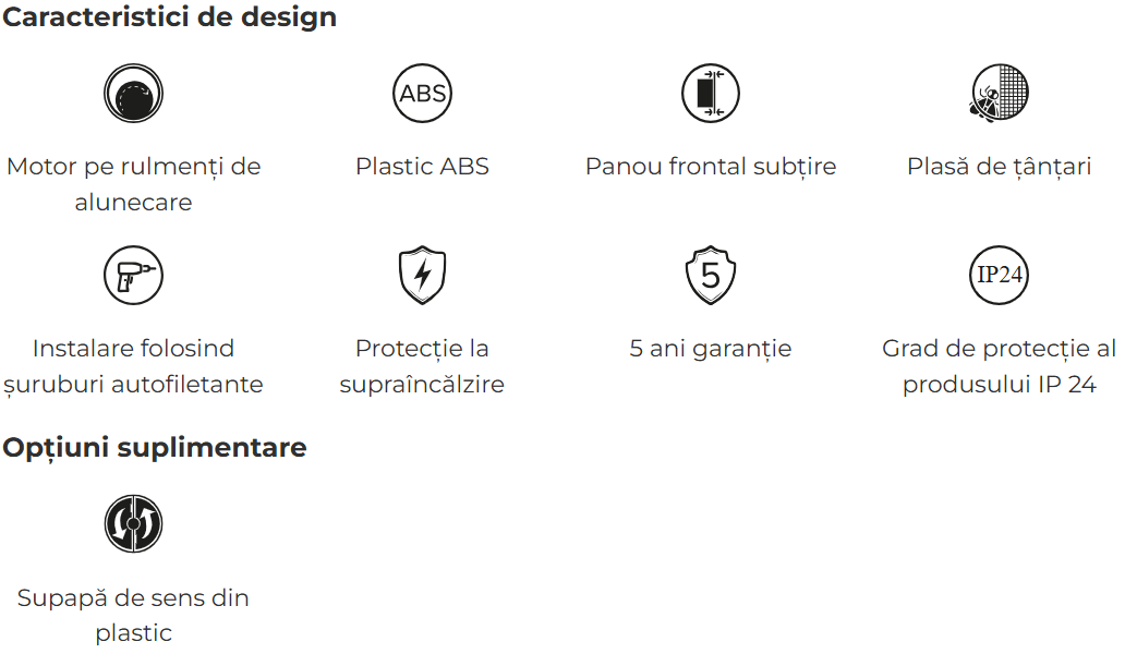 Ventilator baie cu clapeta antiretur VentEurope REFINED100BD, diametru 100 mm, plasa clapeta, 90 mc/h, IP24, 14W - imagine 7